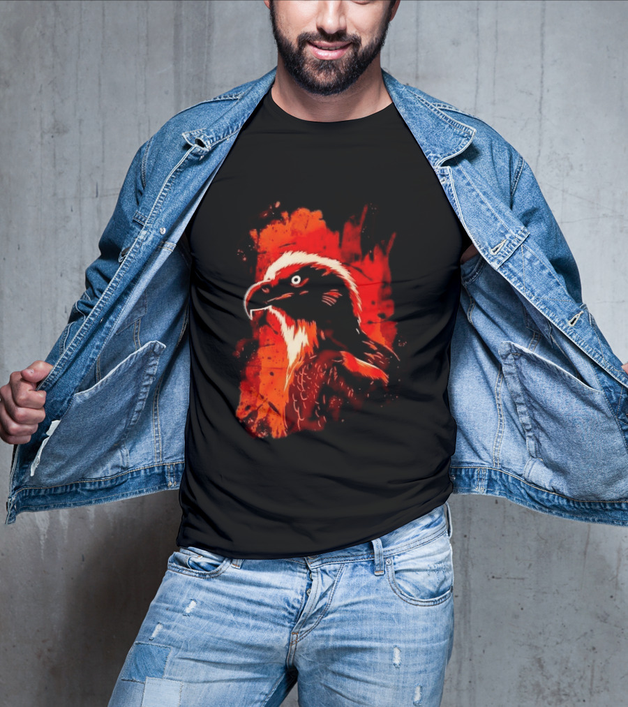 Stylized Bearded Vulture Head Fiery Orange Watercolor Art Bird Wildlife T-Shirt