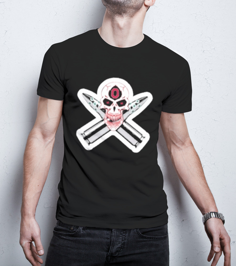 Ohio State Buckeyes Skull With Crossed Silver Bullets T-Shirt