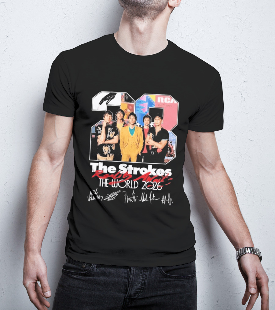 The Strokes Reality Awaits 2026 Tour RCA Vintage Band Signatures T-Shirt