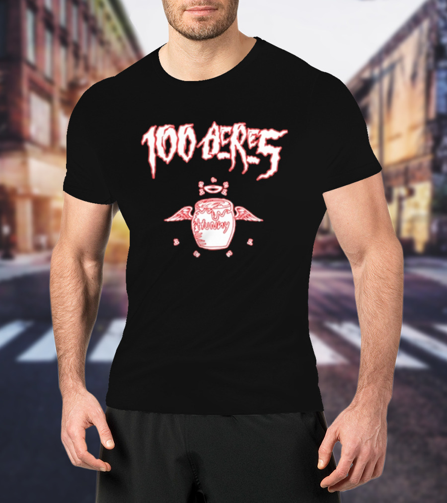 100 Acres Hunny Winged Honey Pot With Dripping Text And Doodles T-Shirt
