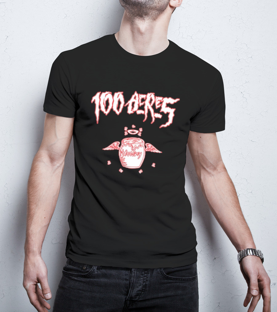 100 Acres Hunny Winged Honey Pot With Dripping Text And Doodles T-Shirt