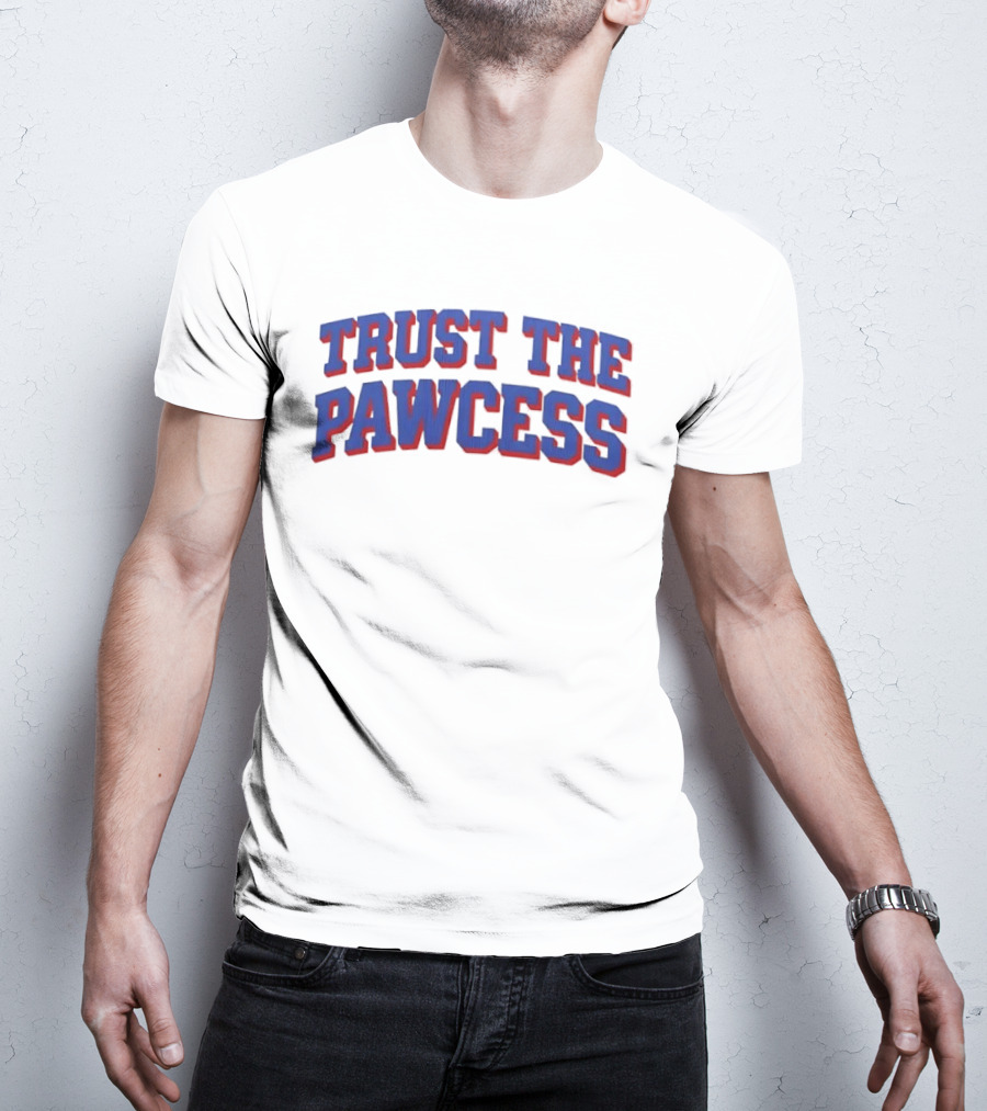 Trust The Pawcess Blue Red Arched 3D Wood Grain T-Shirt