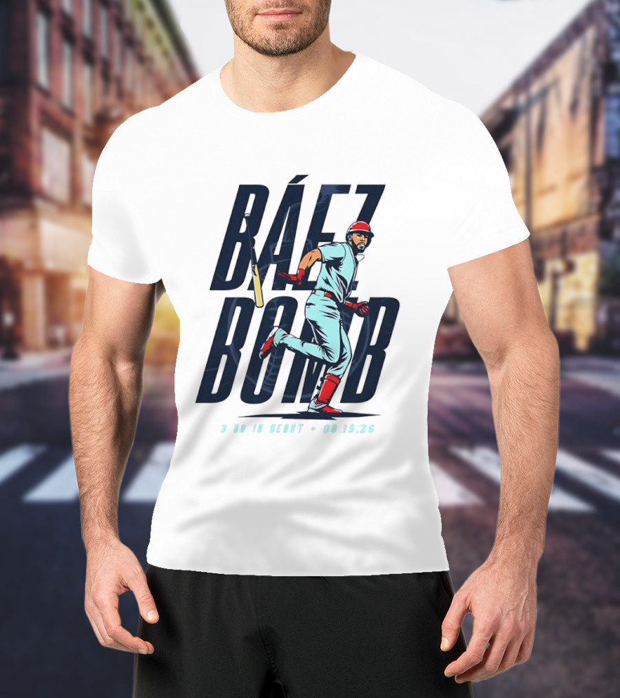Báez Bomb 3 HR In Debut 08 15 26 Cartoon Baseball Player Running T-Shirt
