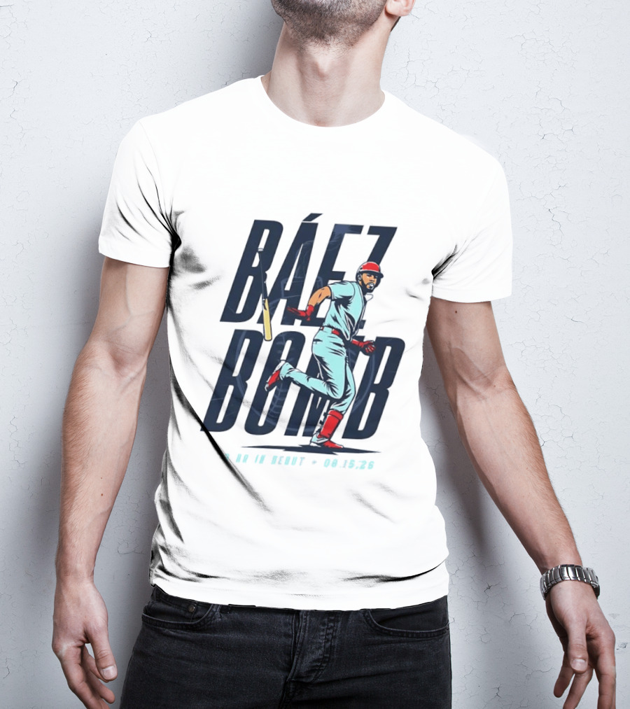 Báez Bomb 3 HR In Debut 08 15 26 Cartoon Baseball Player Running T-Shirt