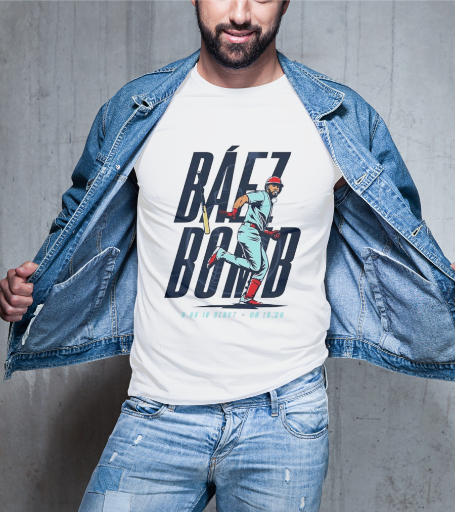 Báez Bomb 3 HR In Debut 08 15 26 Cartoon Baseball Player Running T-Shirt