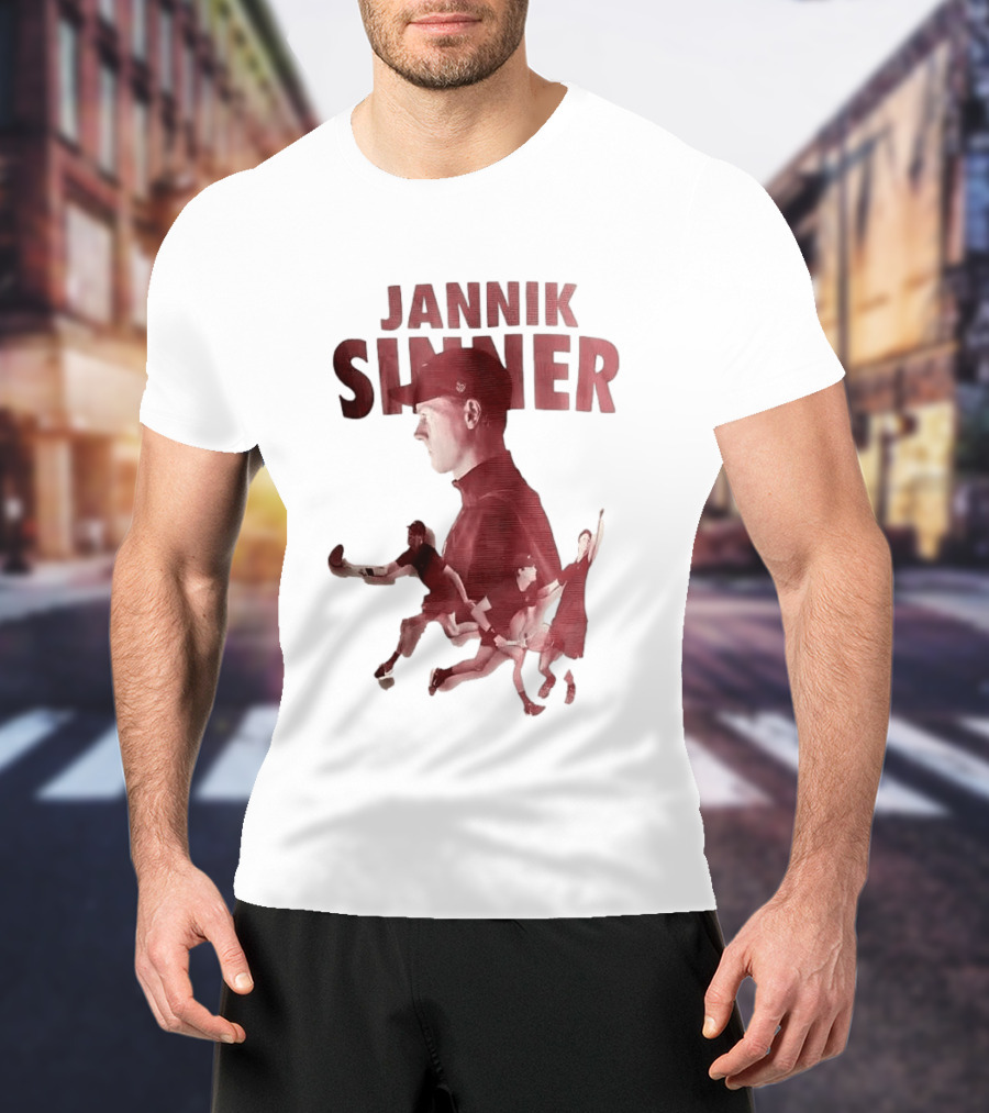 Jannik Sinner Red Double Exposure Tennis Action Poses T-Shirt