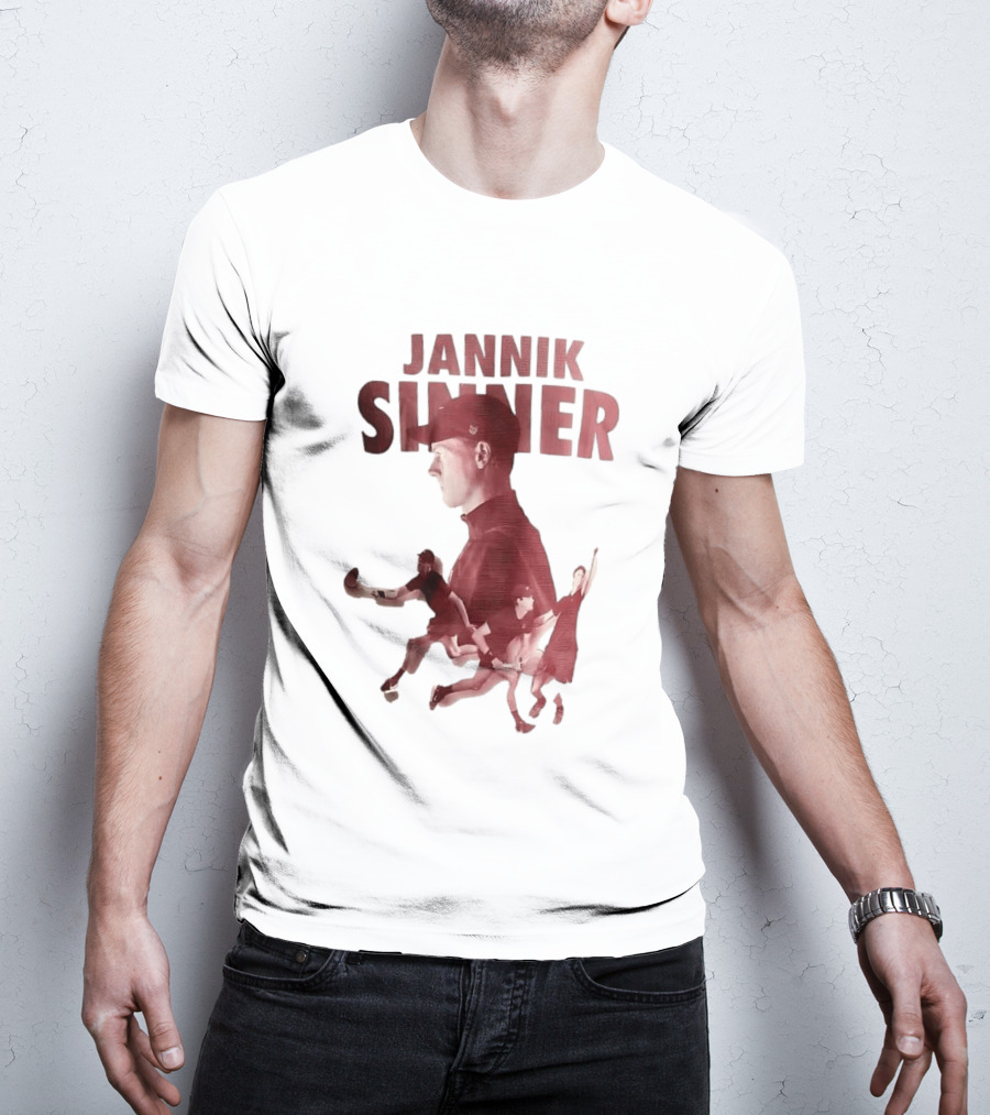 Jannik Sinner Red Double Exposure Tennis Action Poses T-Shirt