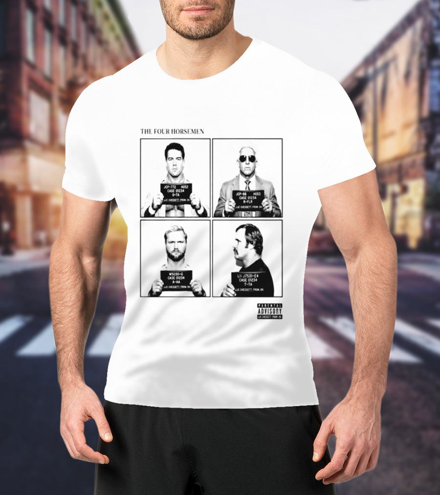 The Four Horsemen Ric Flair Tully Blanchard Arn Anderson Ole Anderson Shot Parental Advisory T-Shirt