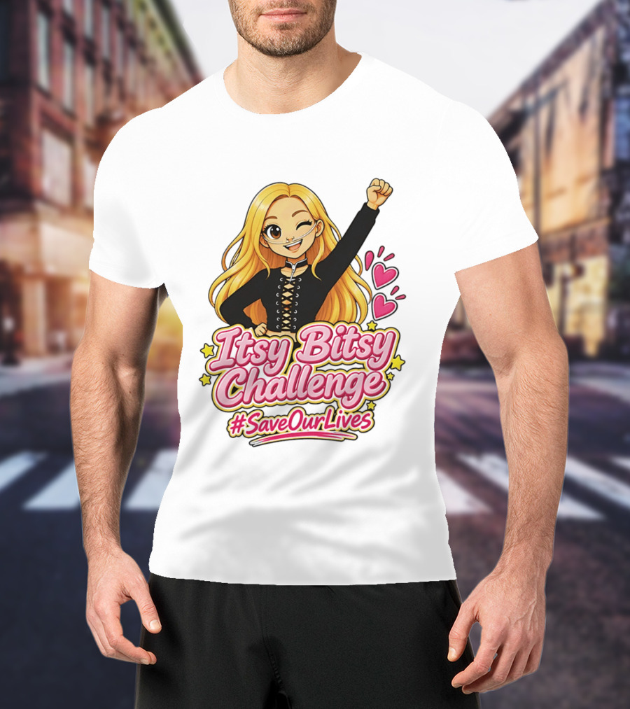 Itsy Bitsy Challenge SaveOurLives With Animated Character And Hearts T-Shirt