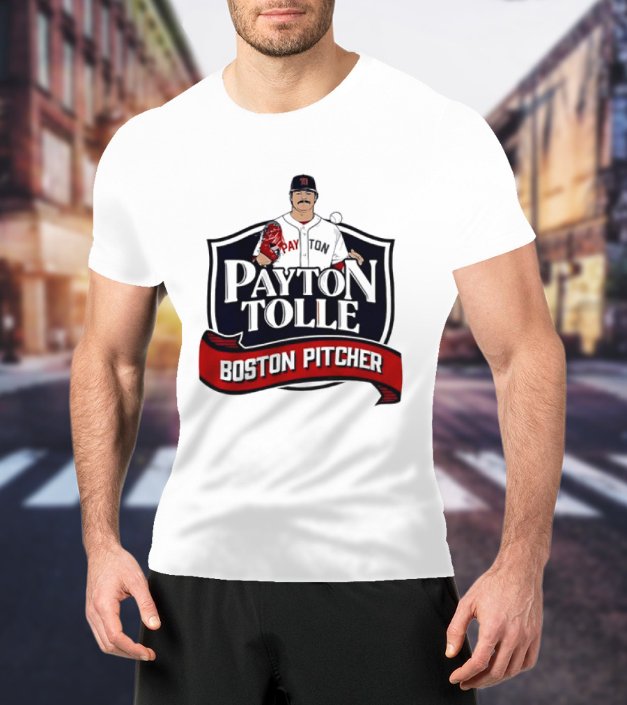 Payton Tolle Boston Pitcher Cartoon Player Shield Ribbon T-Shirt