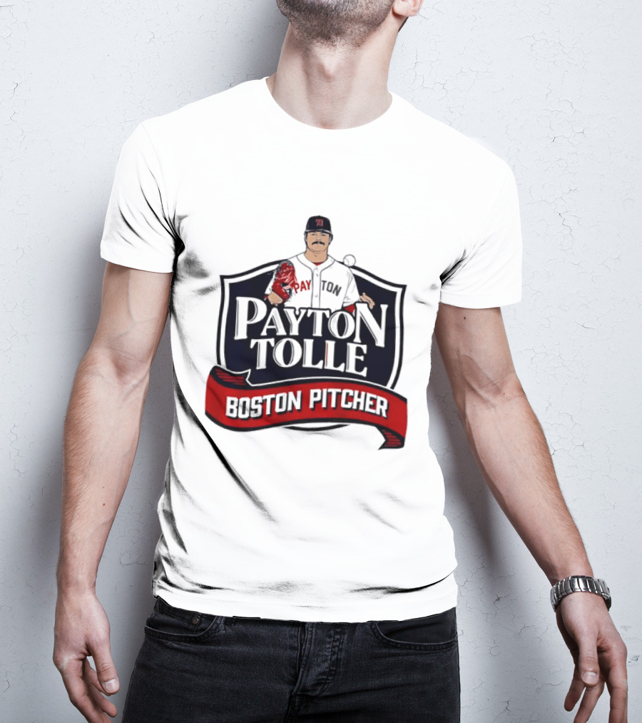 Payton Tolle Boston Pitcher Cartoon Player Shield Ribbon T-Shirt