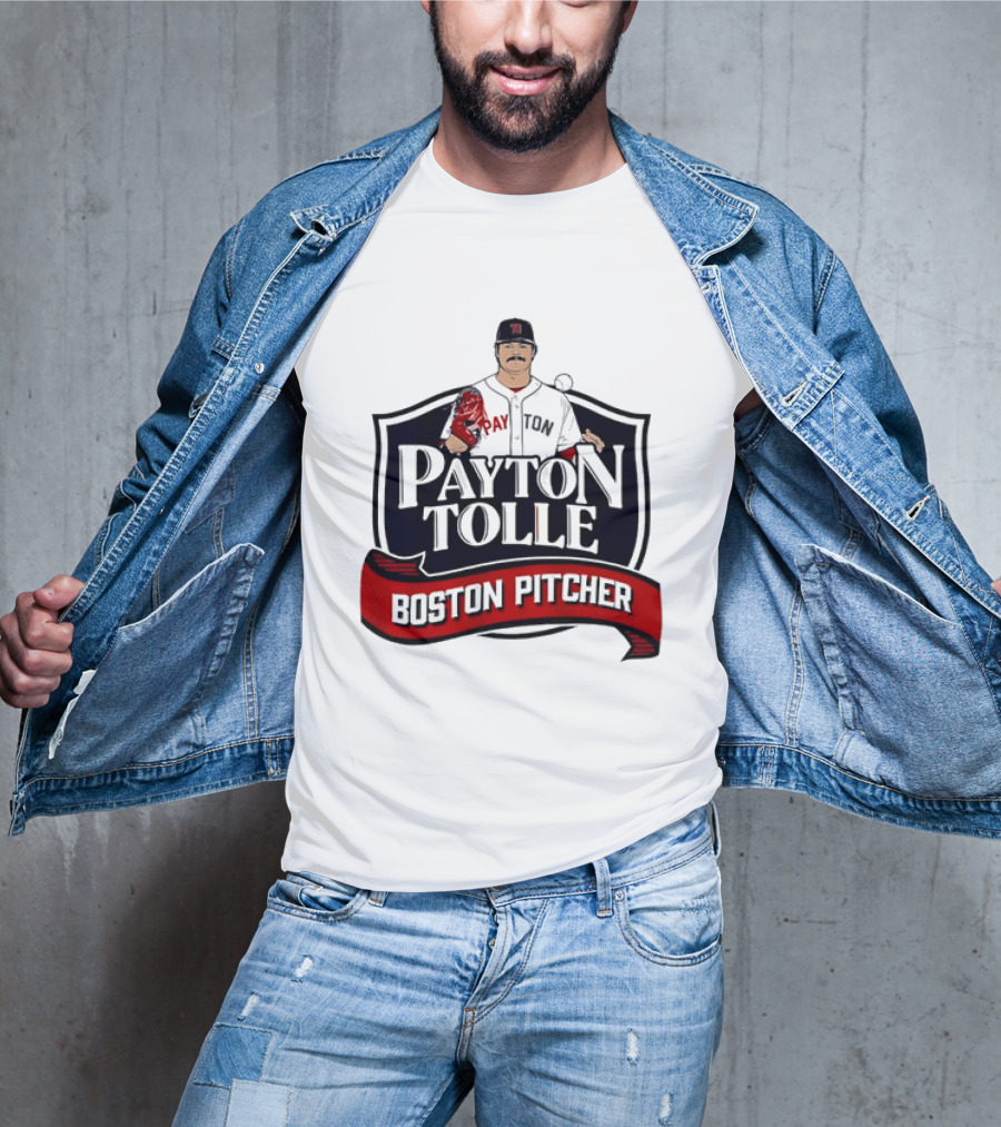 Payton Tolle Boston Pitcher Cartoon Player Shield Ribbon T-Shirt