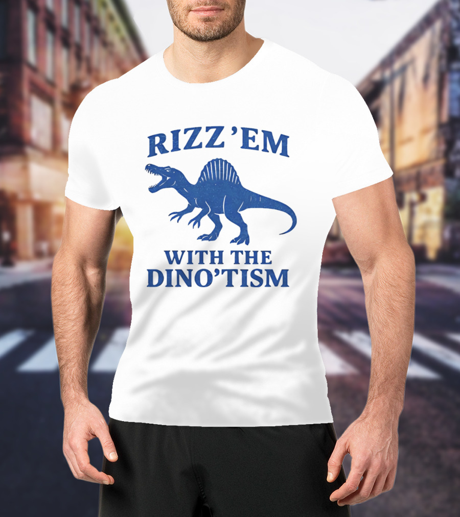 Rizz'em With The Dino'tism Spinosaurus Roaring Blue T-Shirt