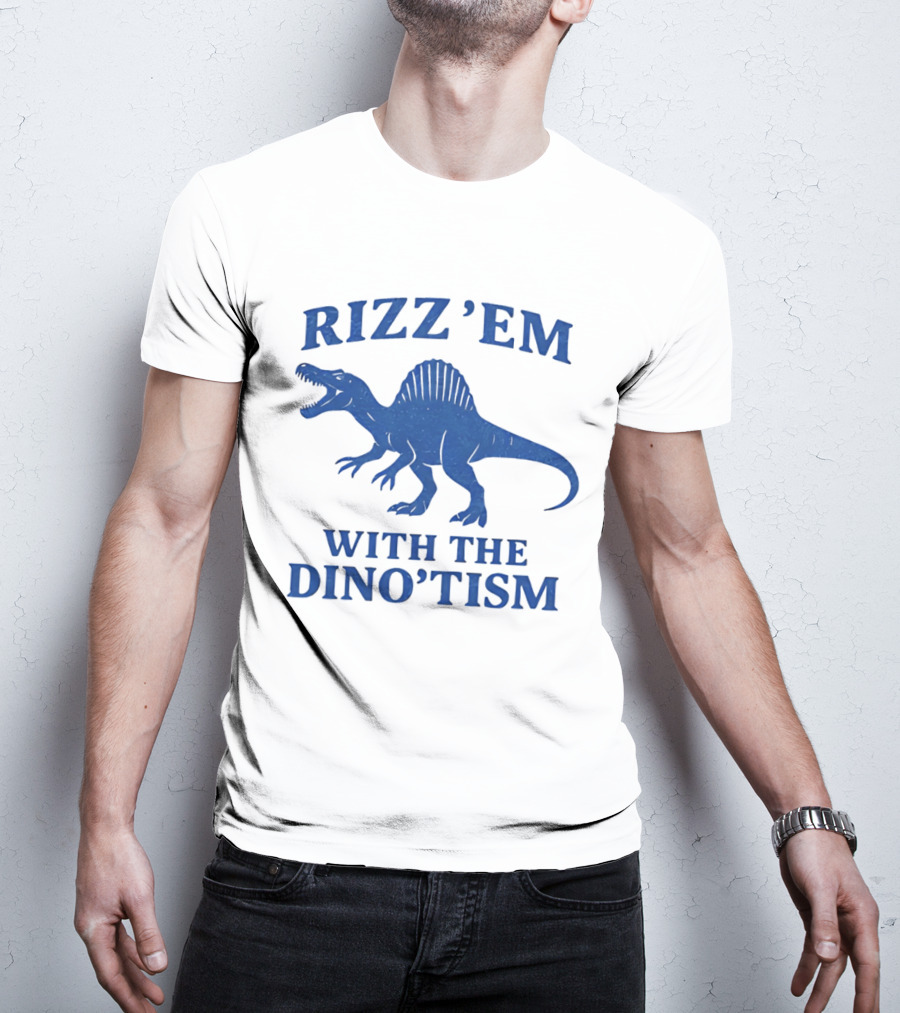 Rizz'em With The Dino'tism Spinosaurus Roaring Blue T-Shirt
