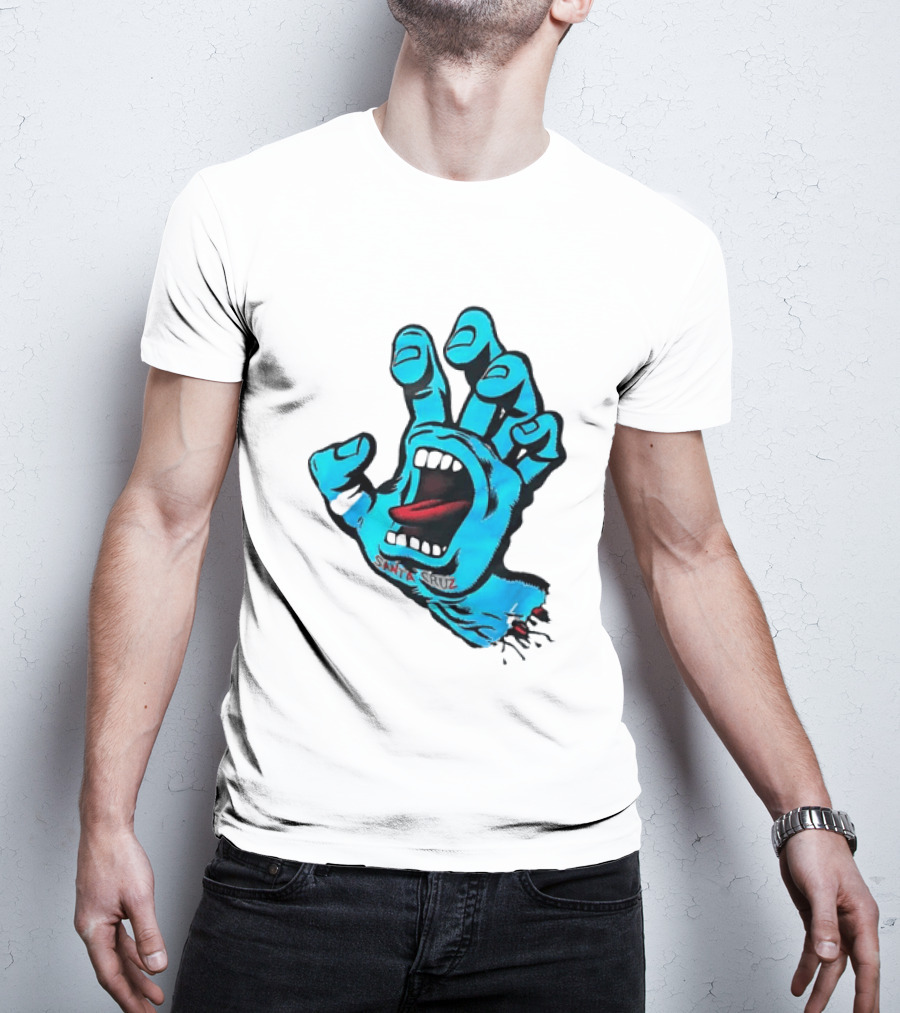Santa Cruz Blue Screaming Hand Open Mouth Tongue Cartoon T-Shirt