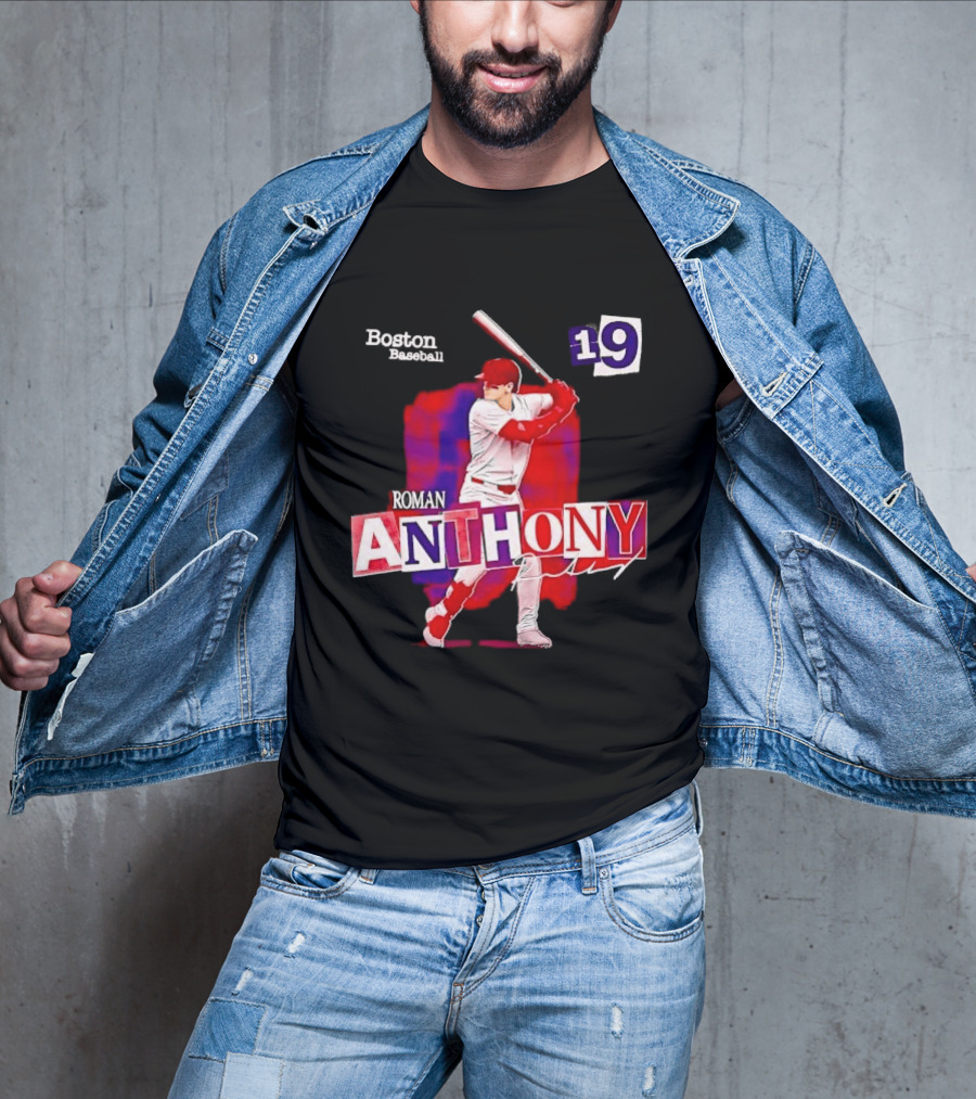 Boston Baseball 19 Roman Anthony Player Batting Red Paint T-Shirt