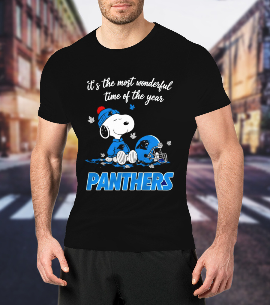 Panthers It's The Most Wonderful Time Of The Year Cartoon Snoopy Beanie Helmet T-Shirt