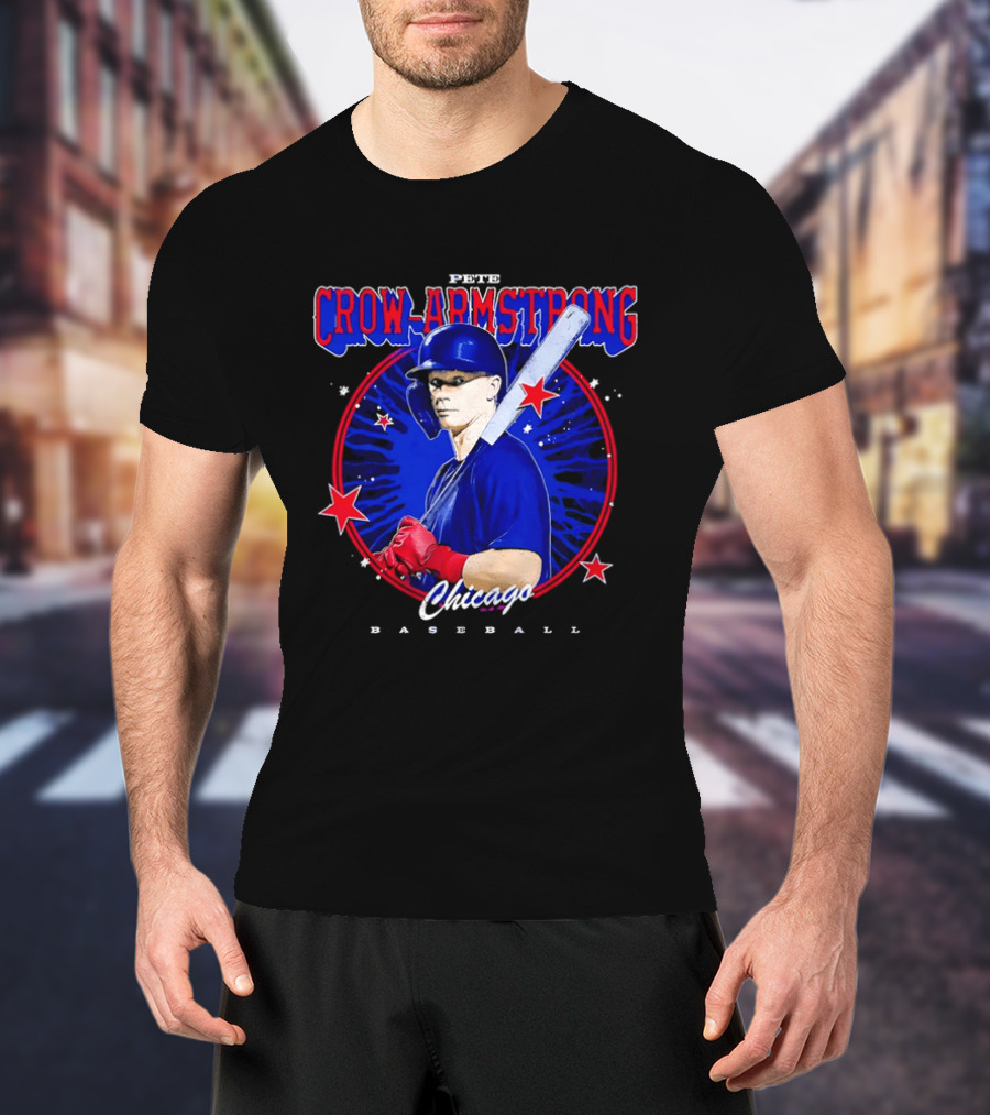 Chicago Baseball Pete Crow Armstrong Batting Photo Red Stars T-Shirt