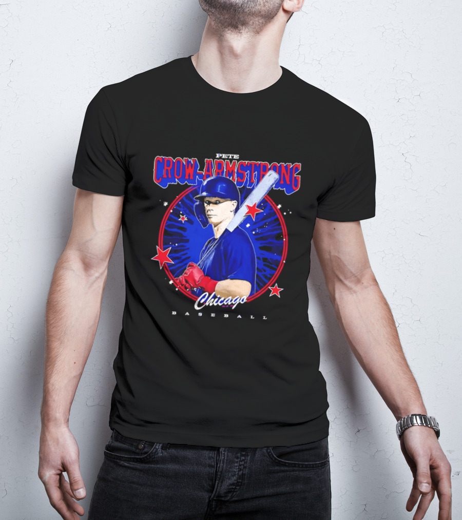 Chicago Baseball Pete Crow Armstrong Batting Photo Red Stars T-Shirt