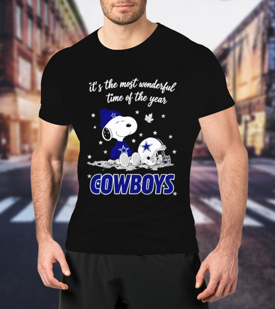 Its The Most Wonderful Time Of Year Snoopy Dallas Cowboys Beanie Helmet Stars T-Shirt