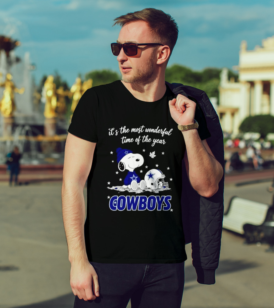 Its The Most Wonderful Time Of Year Snoopy Dallas Cowboys Beanie Helmet Stars T-Shirt