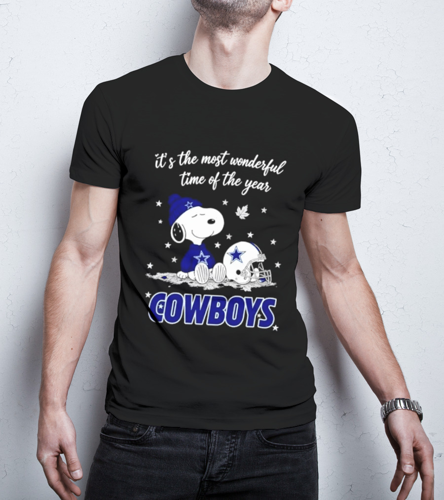 Its The Most Wonderful Time Of Year Snoopy Dallas Cowboys Beanie Helmet Stars T-Shirt
