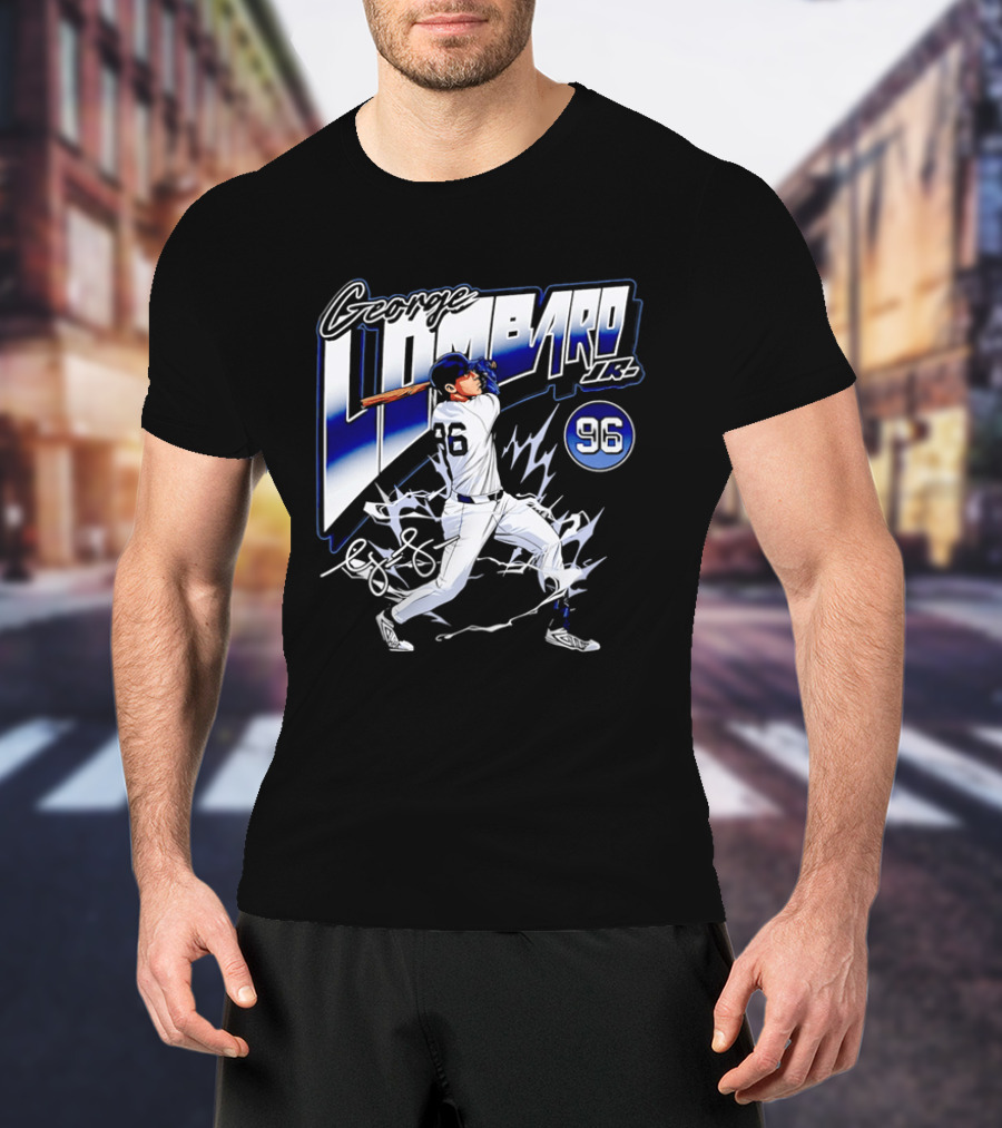 George Lombardo Jr 96 Baseball Player Swinging Bat Lightning T-Shirt