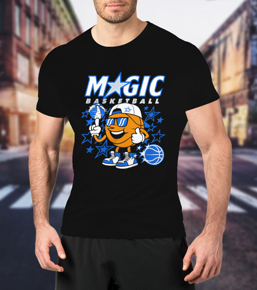 Magic Basketball Cartoon With Sunglasses And Stars T-Shirt