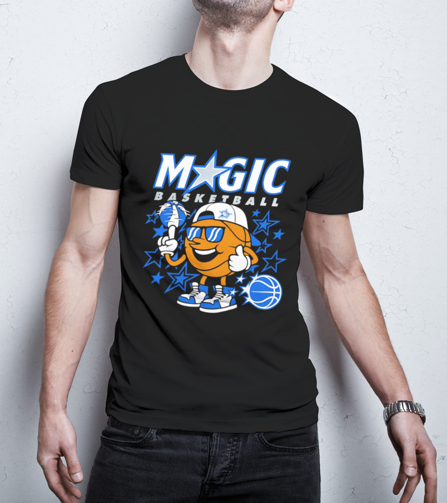 Magic Basketball Cartoon With Sunglasses And Stars T-Shirt