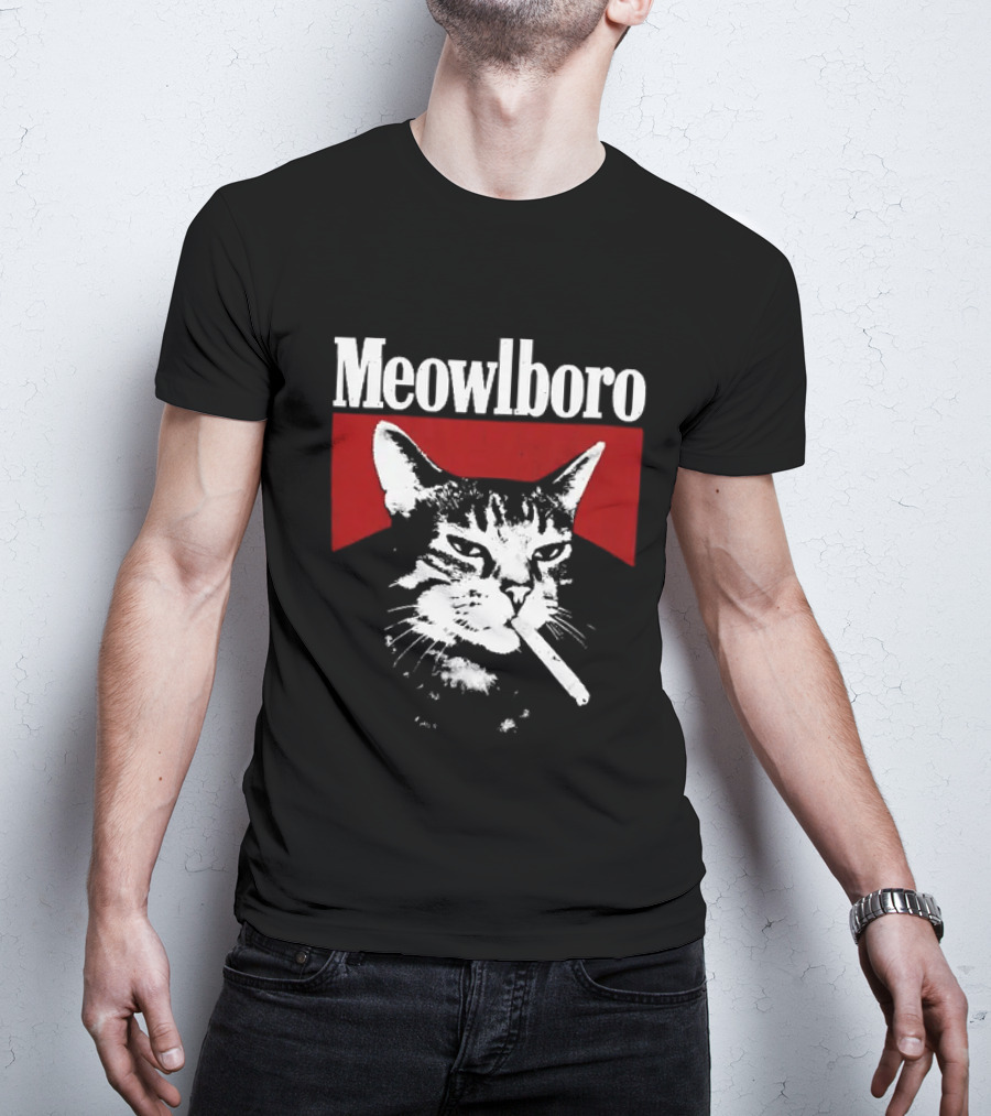 Meowlboro Cat Cigarette Parody With Smoking Cat And Red T-Shirt