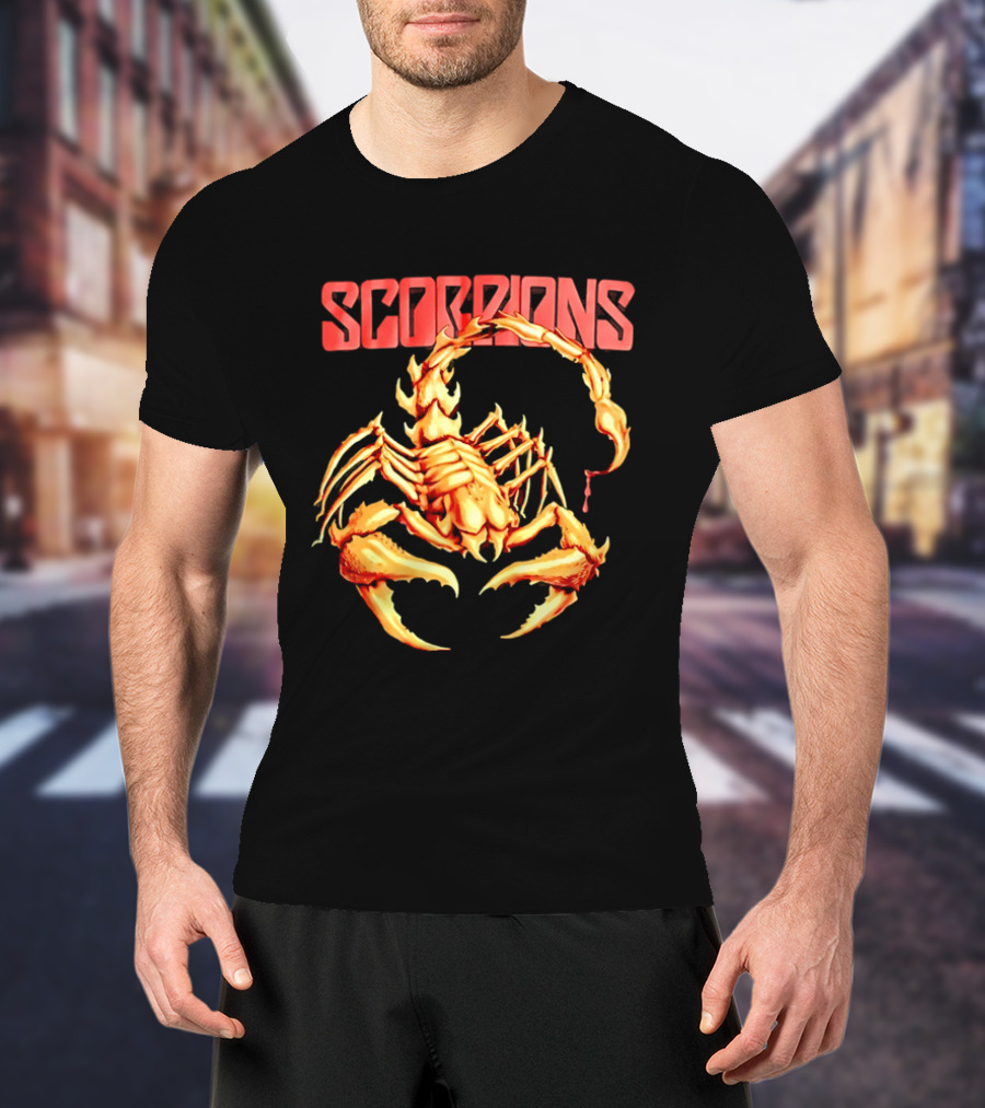 Scorpions Golden Metallic Skeleton Dripping Blood T-Shirt