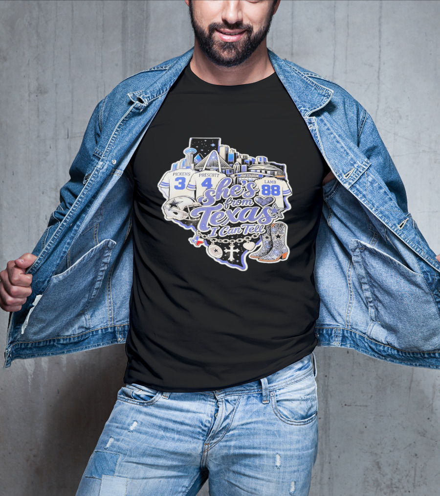 She's From Texas I Can Tell Pickens Prescott Lamb Dallas Cowboys Boots AT&T Stadium T-Shirt