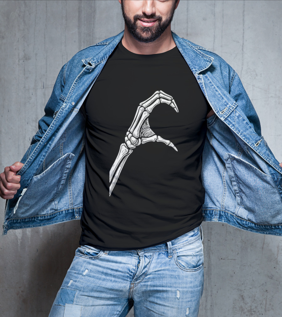 Skeleton Bone Hand Half Heart Gesture Line Sketch T-Shirt