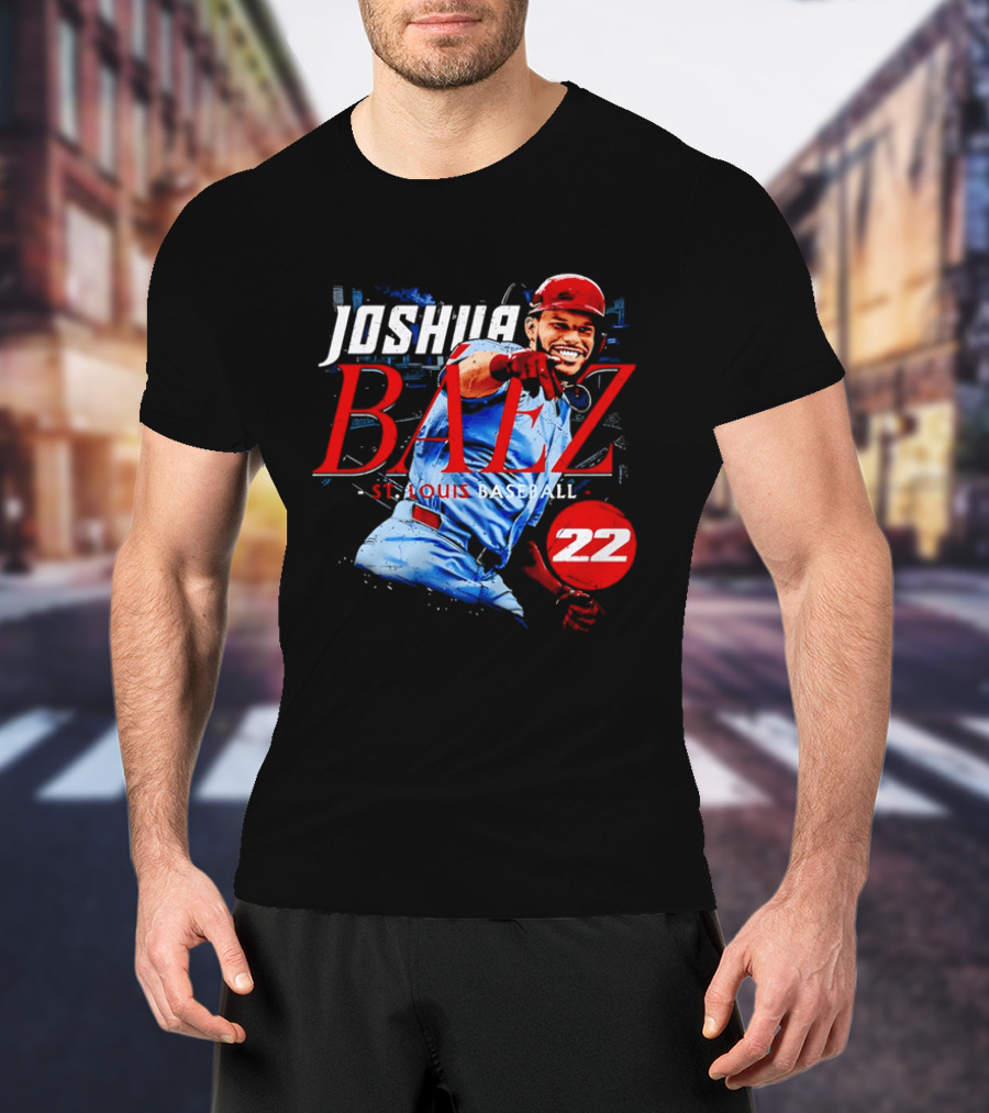 Joshua Baez 22 St Louis Baseball Red Helmet Distressed Photo T-Shirt
