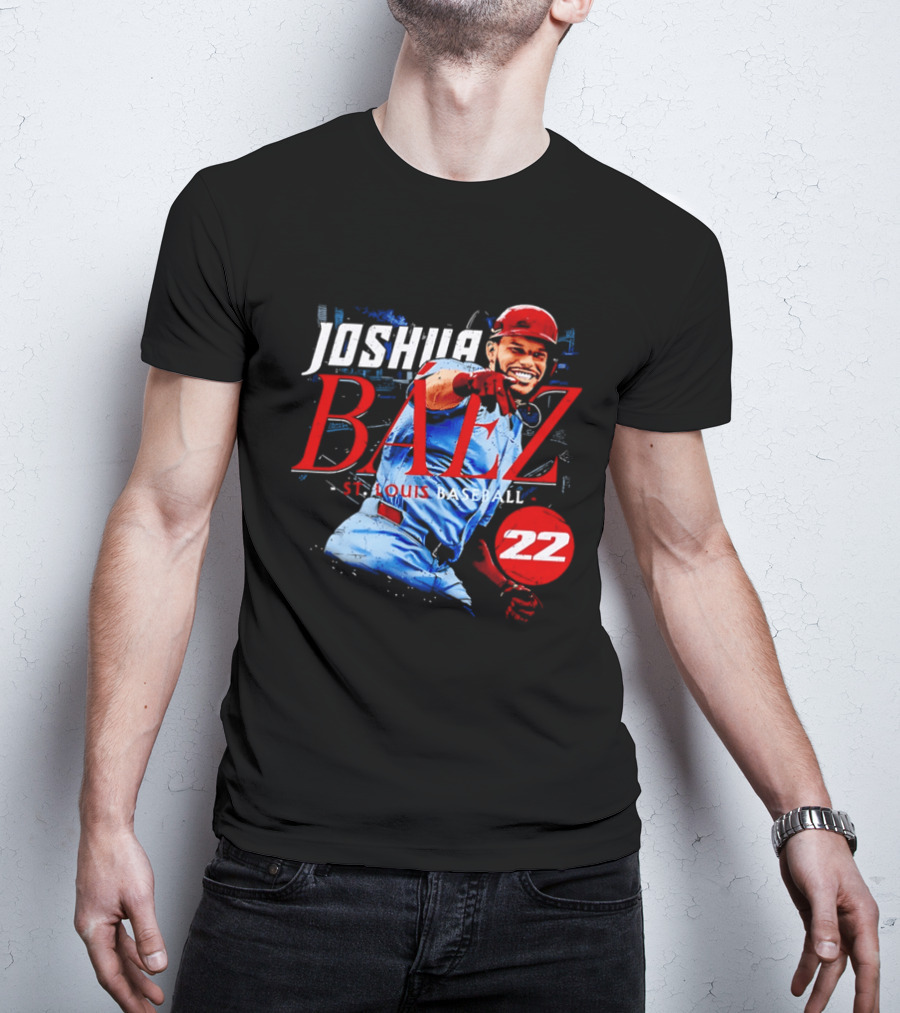 Joshua Baez 22 St Louis Baseball Red Helmet Distressed Photo T-Shirt