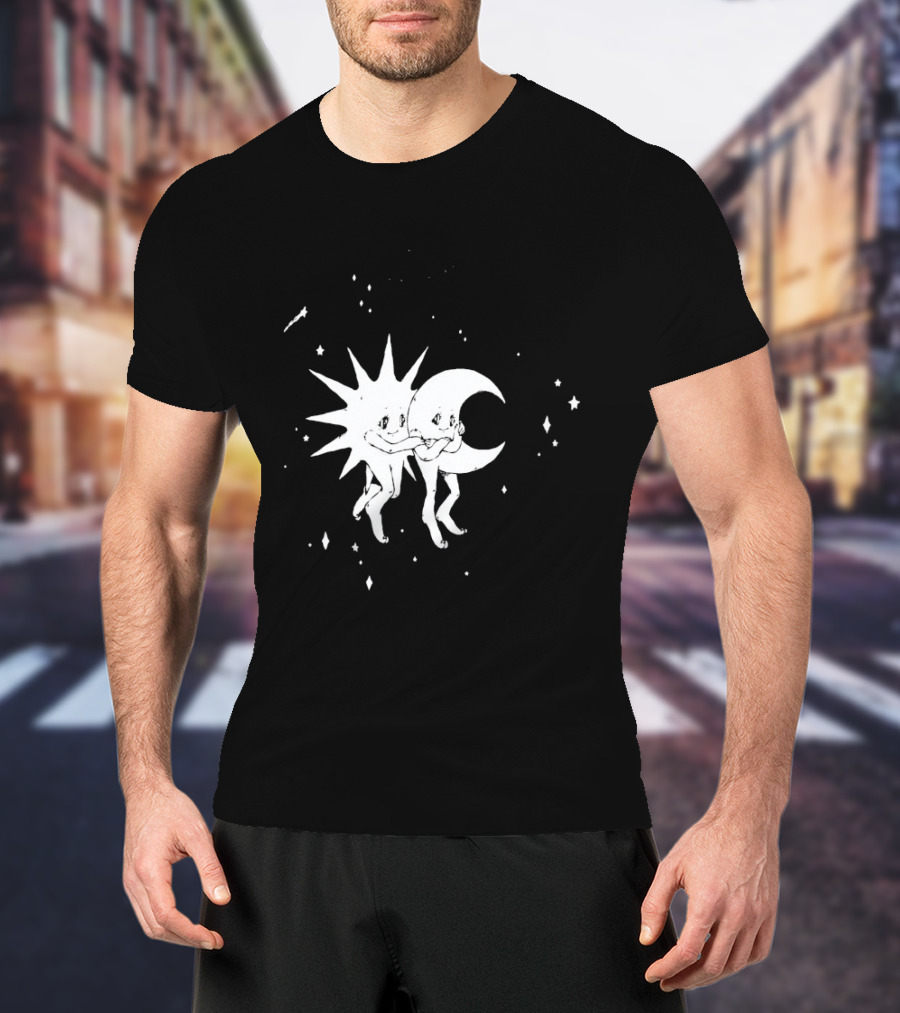 Steady Hands Sun Moon Black White Stars Walking T-Shirt