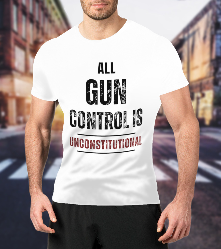 All Gun Control Is Unconstitutional Distressed Black Red Curved Lines T-Shirt