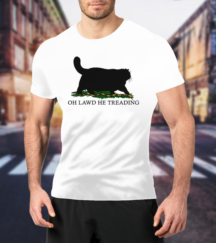 Oh Lawd He Treading Cat Silhouette With Snake And Grass T-Shirt
