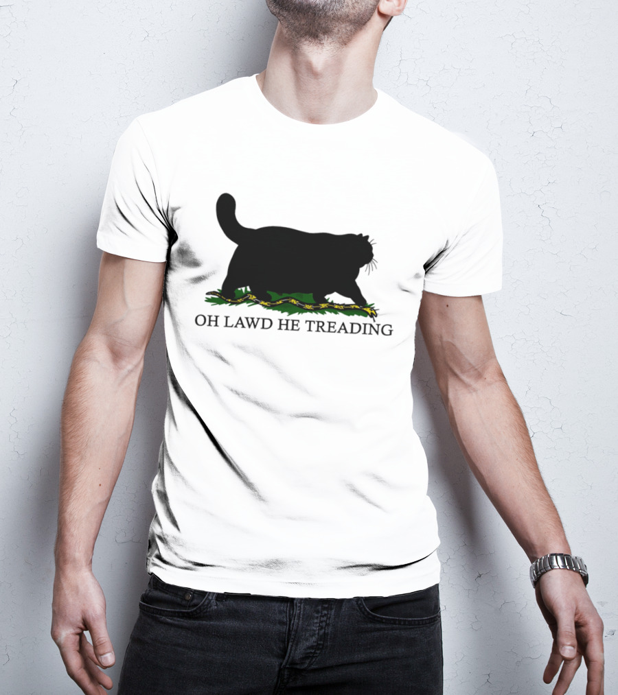 Oh Lawd He Treading Cat Silhouette With Snake And Grass T-Shirt