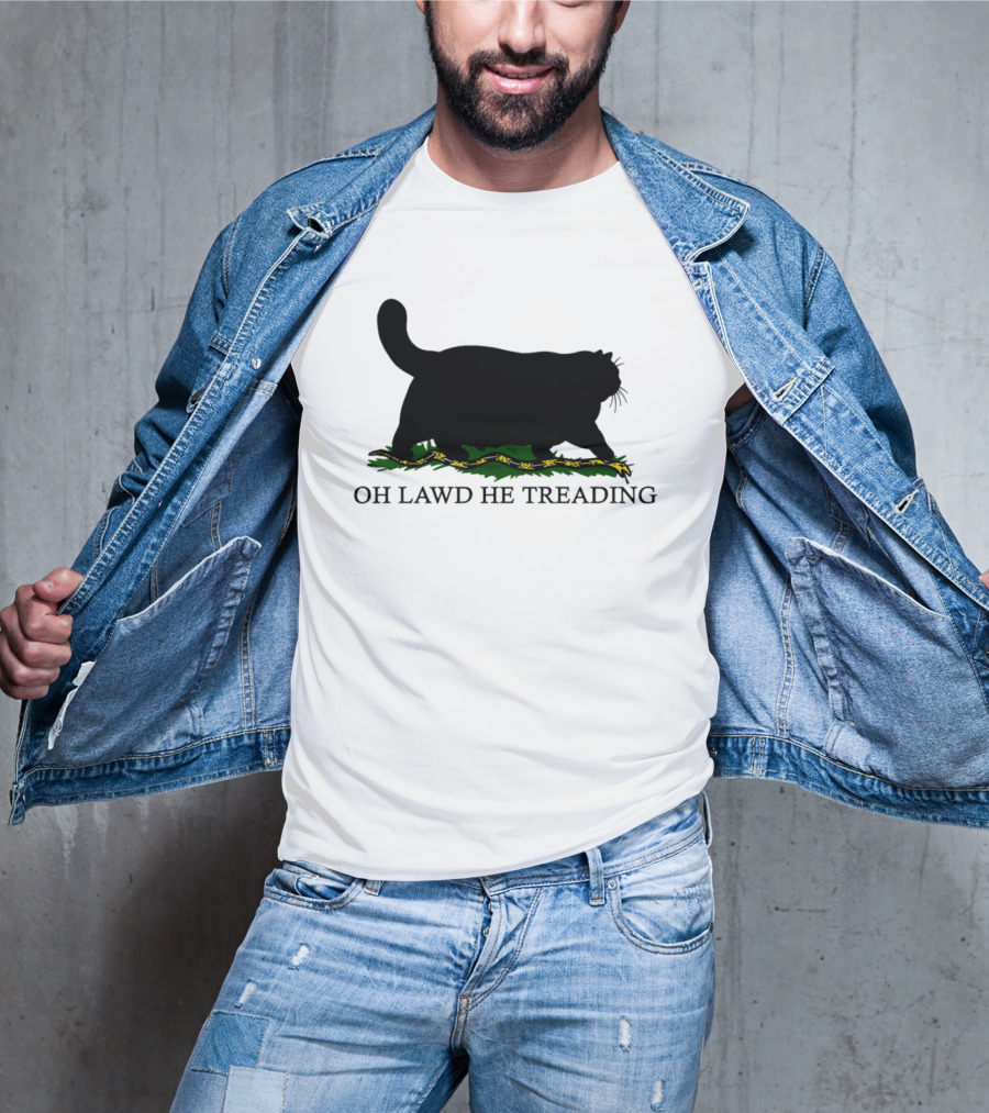 Oh Lawd He Treading Cat Silhouette With Snake And Grass T-Shirt