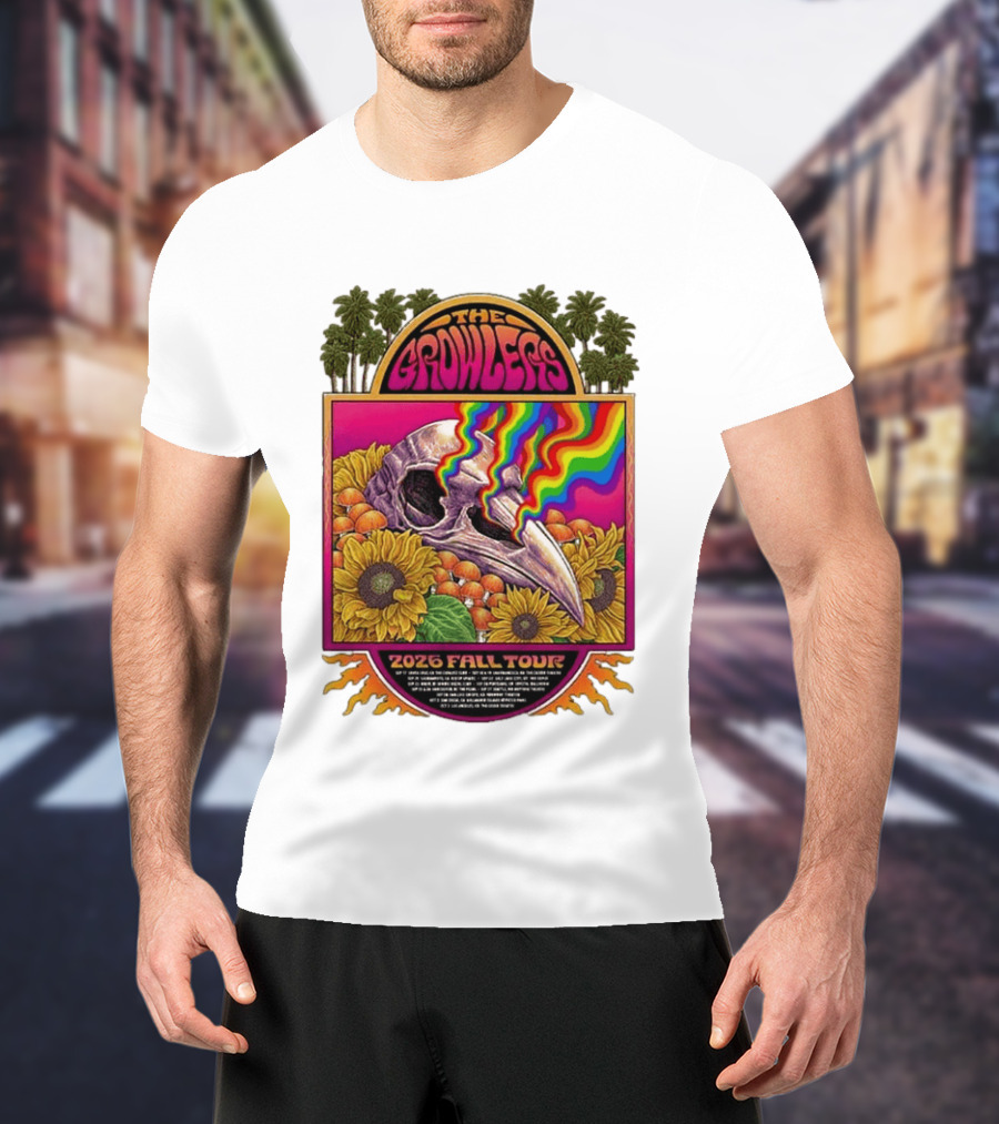 The Growlers 2026 Fall Tour Skull And Sunflower Psychedelic West Coast Dates Santa Cruz To Los Angeles T-Shirt