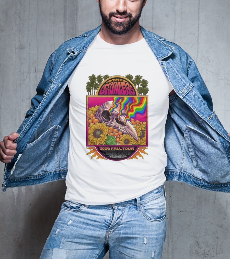 The Growlers 2026 Fall Tour Skull And Sunflower Psychedelic West Coast Dates Santa Cruz To Los Angeles T-Shirt