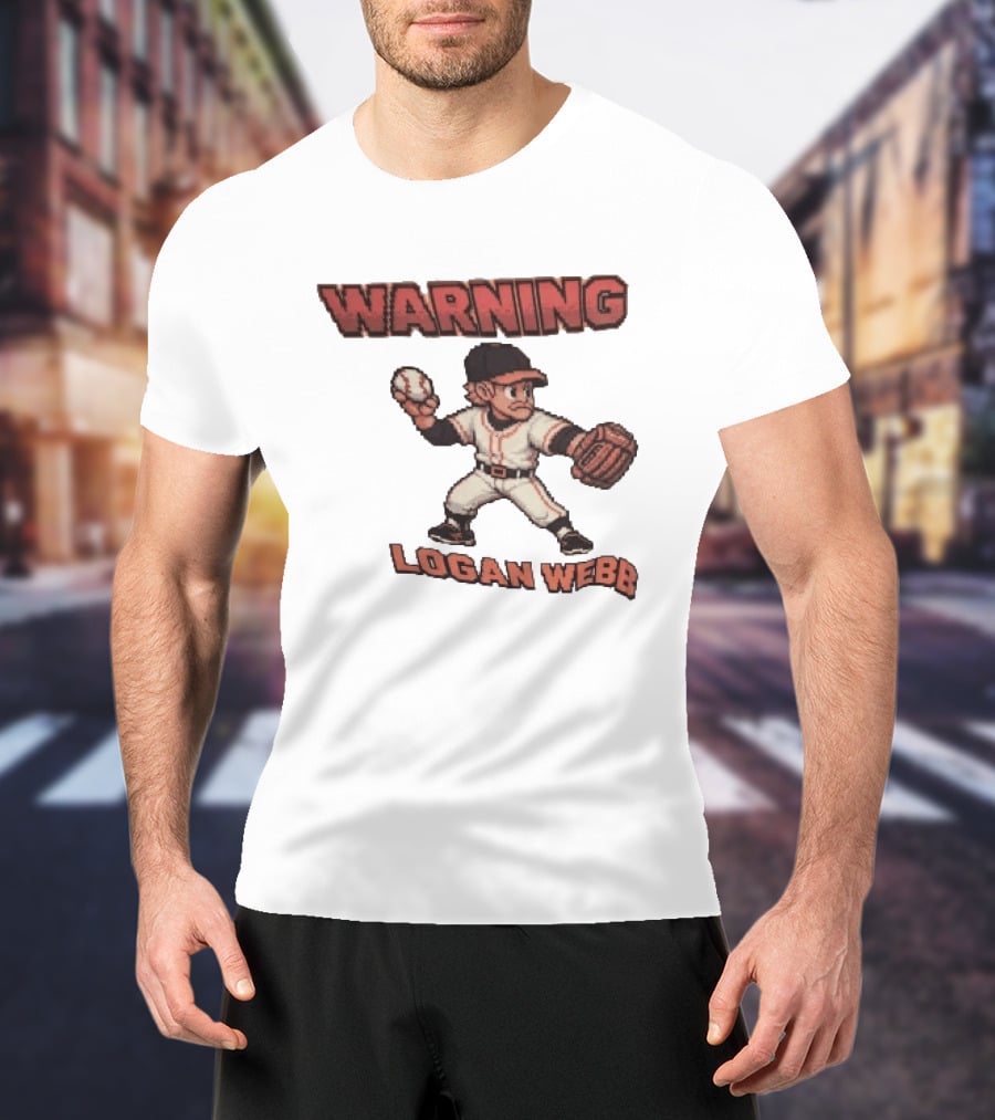 Warning Logan Webb 8 Bit Baseball T-Shirt