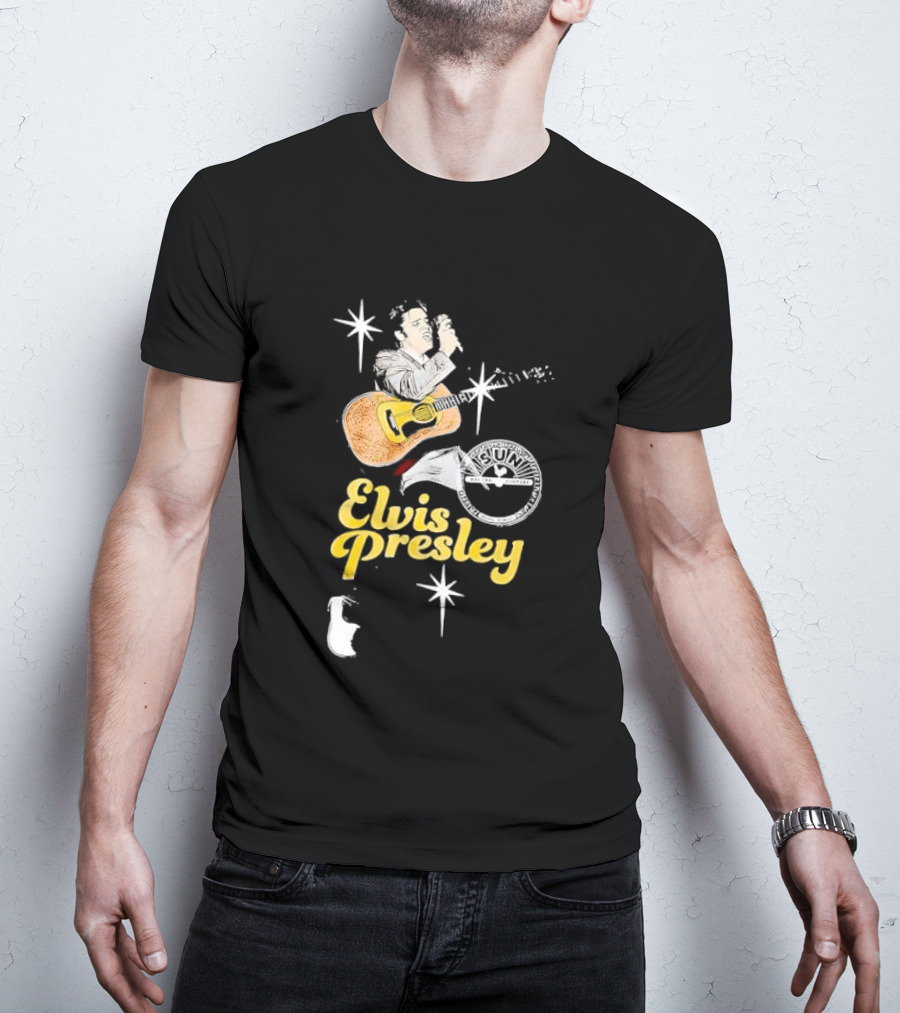 Sun Record Company Elvis Presley Playing Acoustic Guitar Starbursts T-Shirt