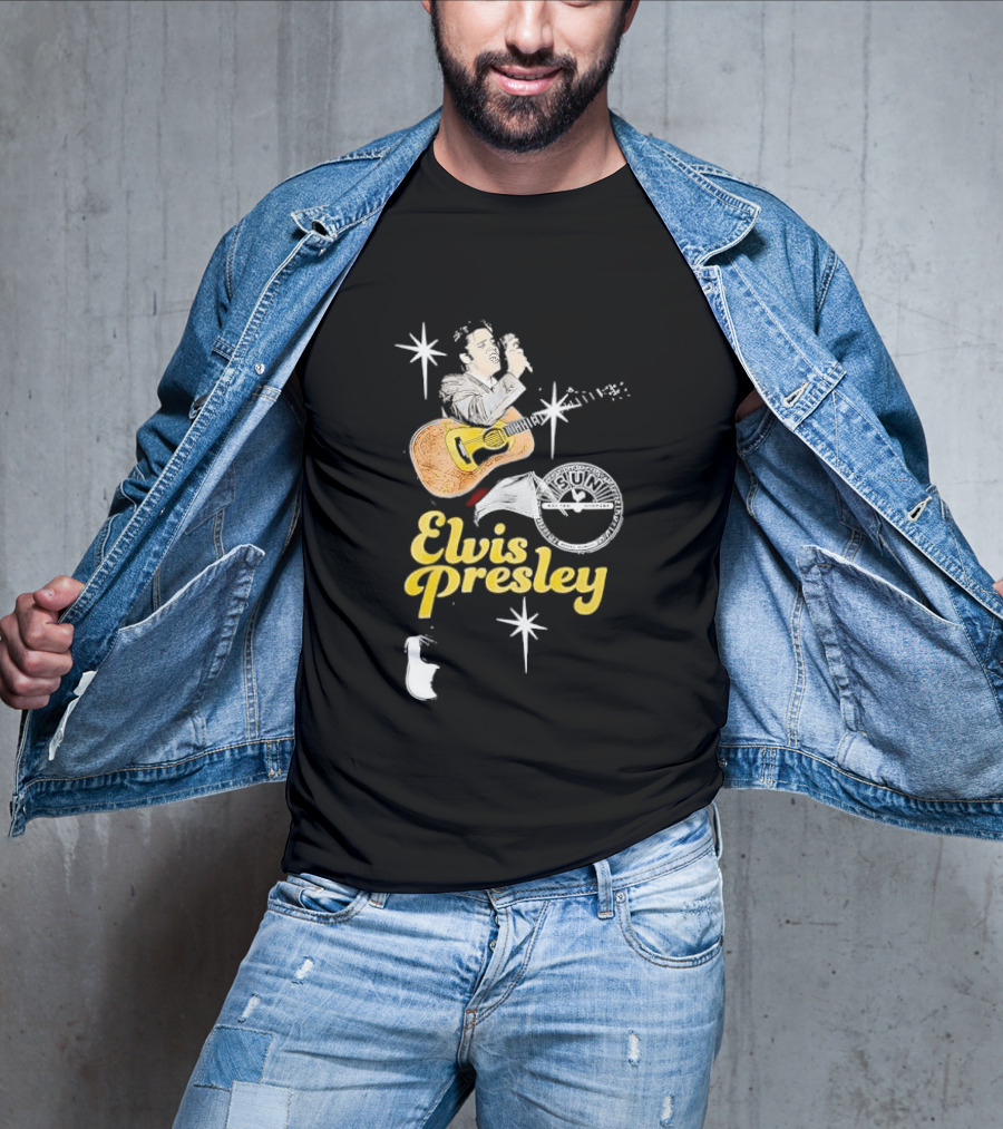 Sun Record Company Elvis Presley Playing Acoustic Guitar Starbursts T-Shirt