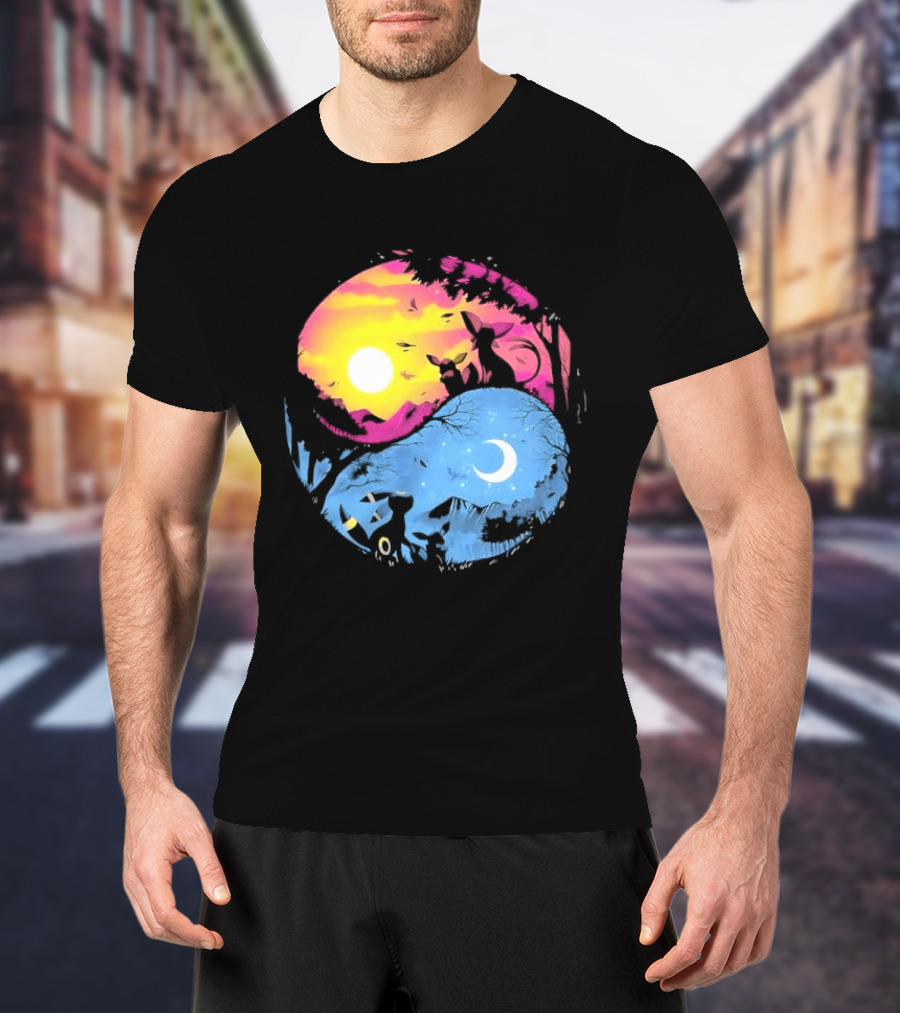 Yin Yang Espeon Umbreon Day Night Sunset Crescent Moon Harmony T-Shirt