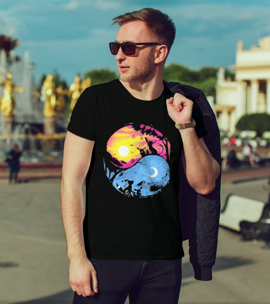 Yin Yang Espeon Umbreon Day Night Sunset Crescent Moon Harmony T-Shirt