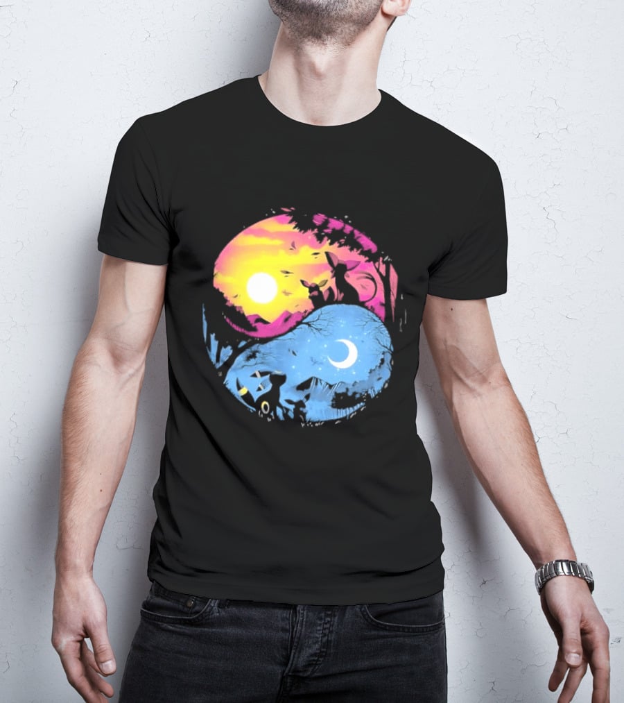 Yin Yang Espeon Umbreon Day Night Sunset Crescent Moon Harmony T-Shirt