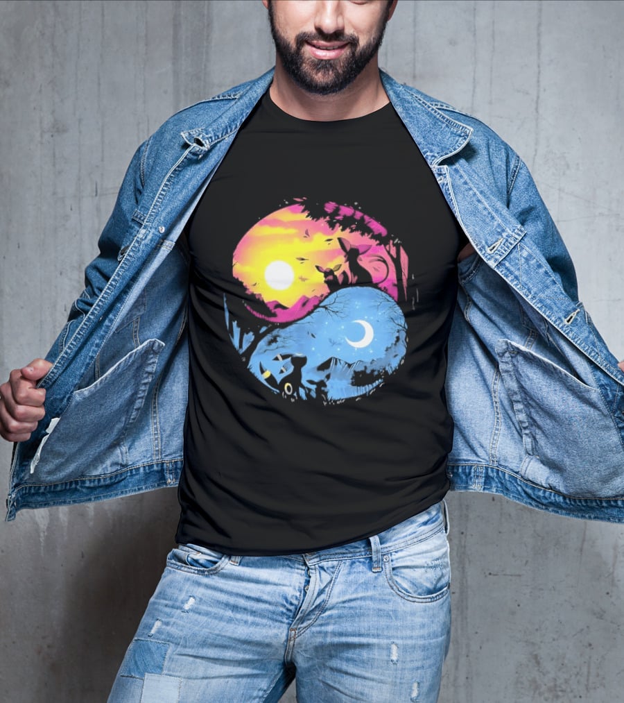 Yin Yang Espeon Umbreon Day Night Sunset Crescent Moon Harmony T-Shirt
