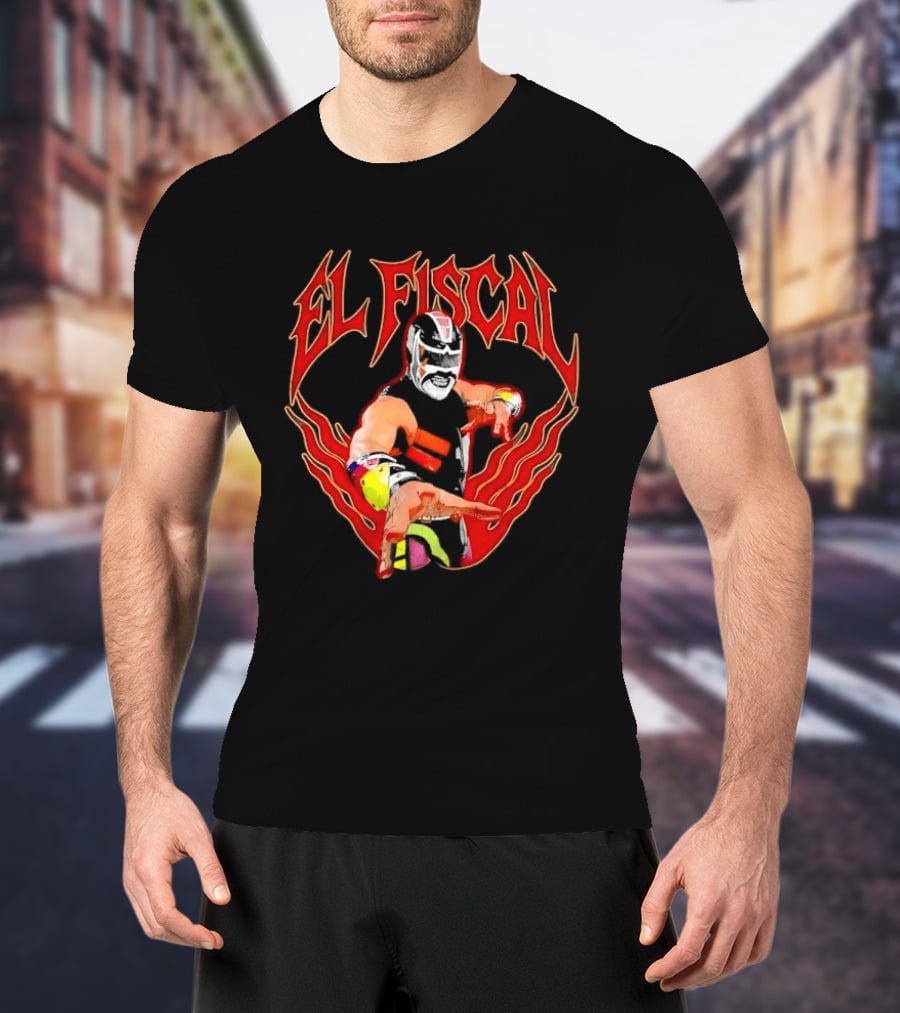 El Fiscal Masked Luchador Wrestler With Flame Hand Frame T-Shirt